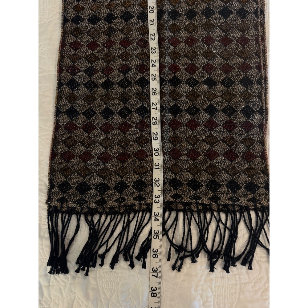 Vintage Made in Germany Wool Blend Geometric Diamond Fringe Scarf Multicolor - Picture 5 of 6